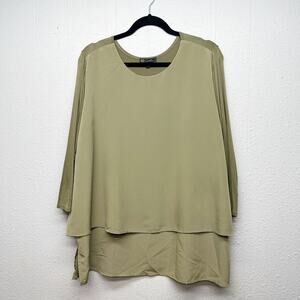 DG2 Mixed Media Olive Green Top Womens 1X Relaxed Casual Workwear Office Career